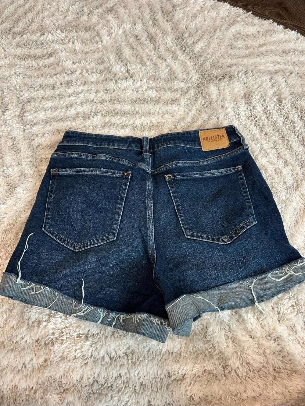 Hollister Dark Indigo High-Waist Distressed Denim Shorts